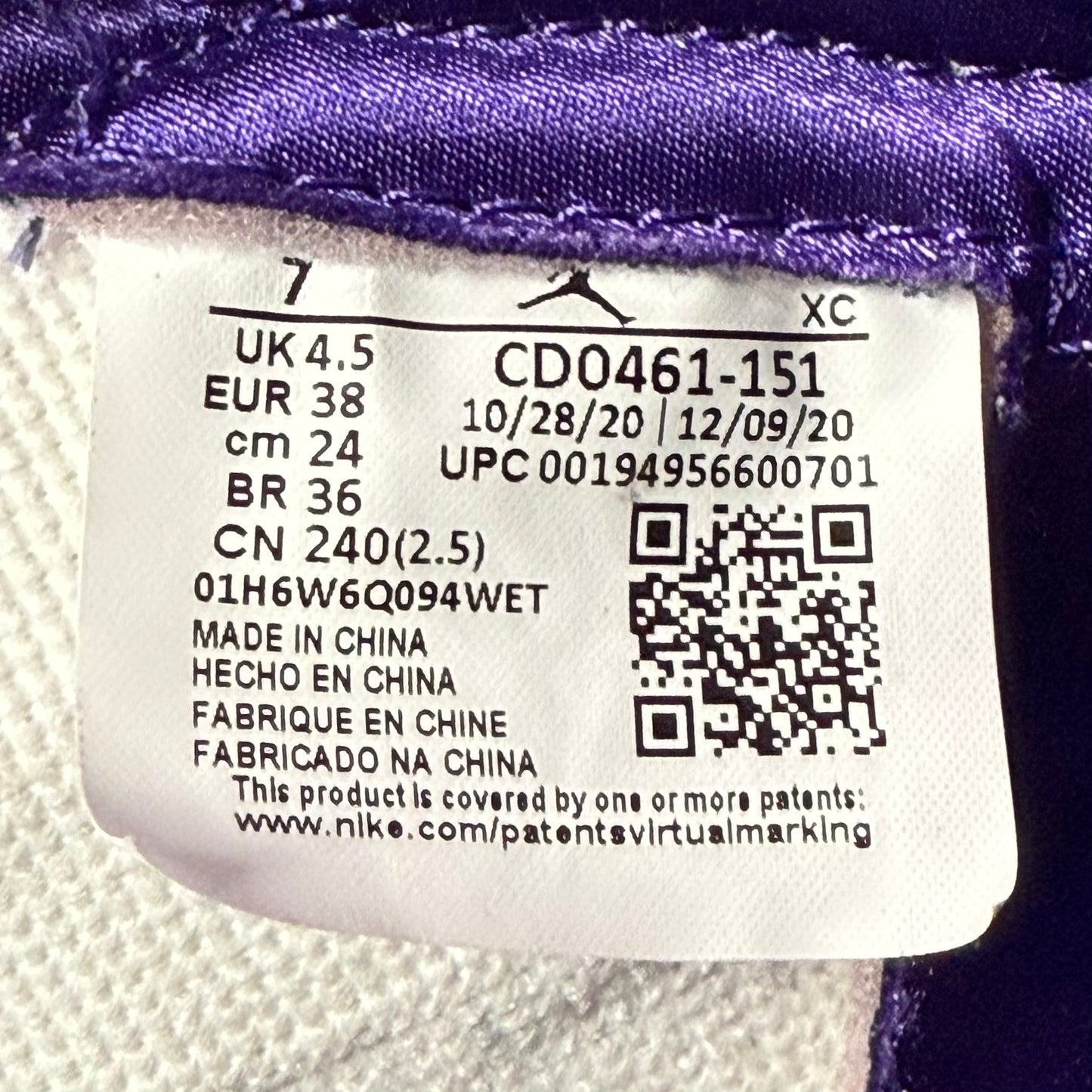 Jordan 1 High OG Court Purple W (Worn)